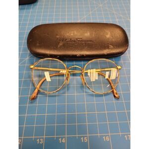 Salvatore Ferragamo Eyeglass Frames Gold Round Italy Designer Glasses Frame